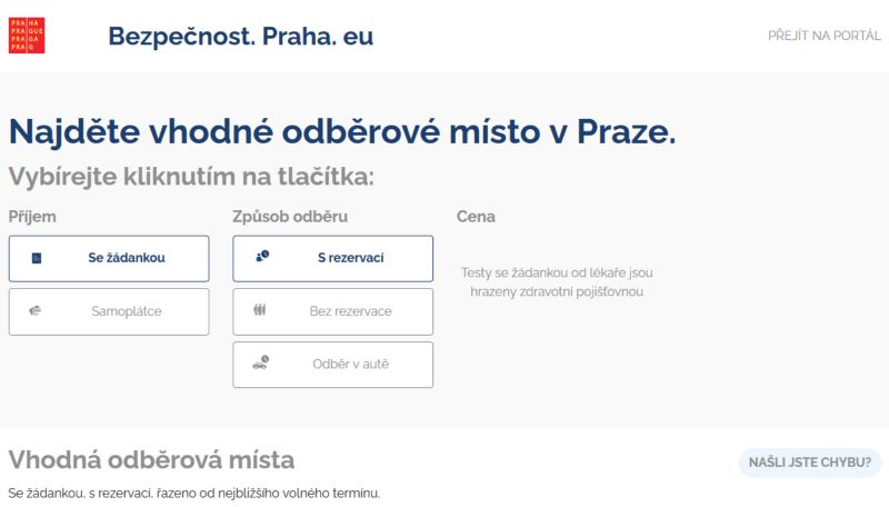 obrázek: Nejbližší termíny testování na COVID-19 na jednom místě. Praha spouští nový web