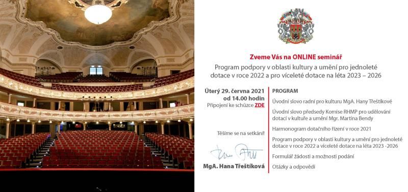 obrázek: Praha vyhlašuje nové dotační výzvy pro kulturu a umění na rok 2022, pro žadatele uspořádá seminář