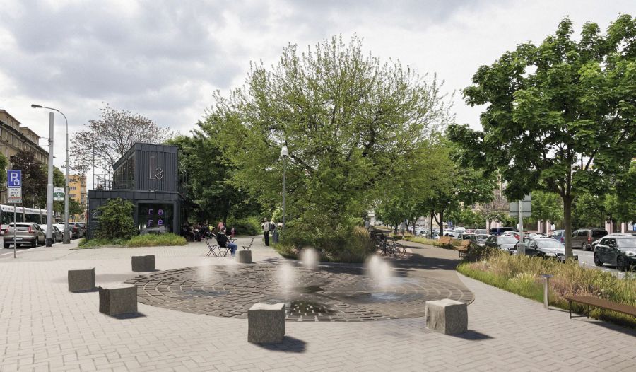 Ortenovo náměstí v Holešovicích čeká proměna. Park se rozšíří, přibudou nové vodní trysky