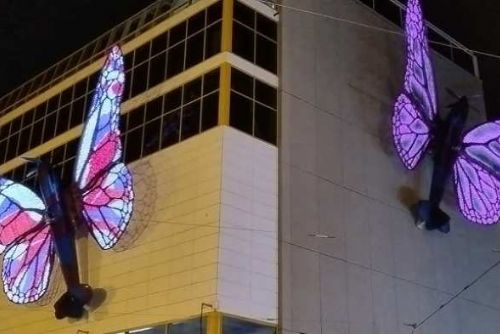 Foto: Pohybliví motýli na domě Máj: Umělecká instalace má povolení až do srpna