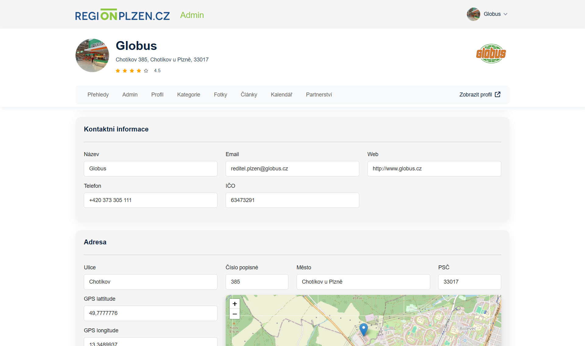 Ukázka administrace – snímek 1
